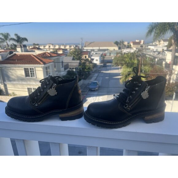 Vintage Harley-Davidson leather lace side zip lug sole boots sz 7 biker - Picture 8 of 16